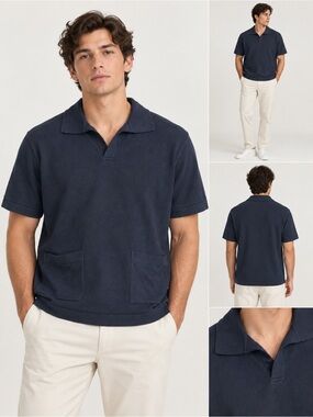 NWT KOTN Shirt Men Large Navy Blue Casual Short Sleeve Knit Polo Stretch Pockets